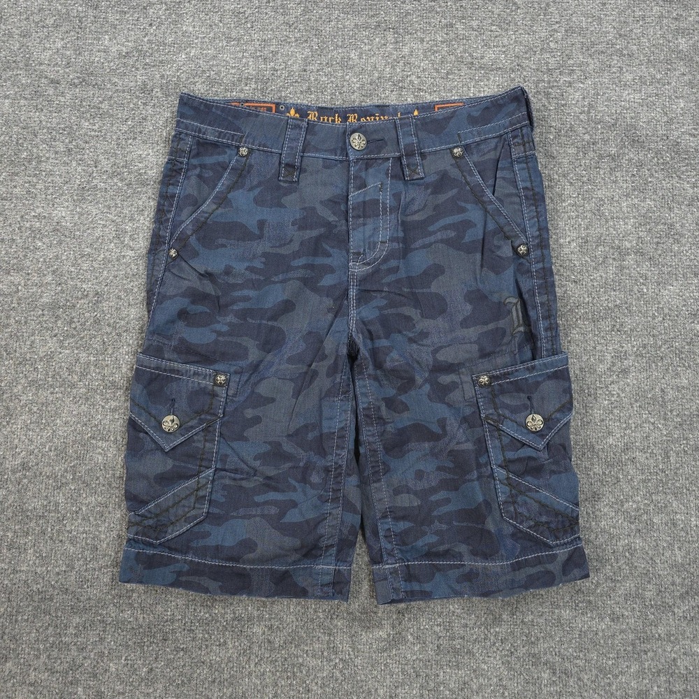 Rock Revival Shorts Mens 32 Blue Camo Cargo Embroidered Pockets Preppy Punk